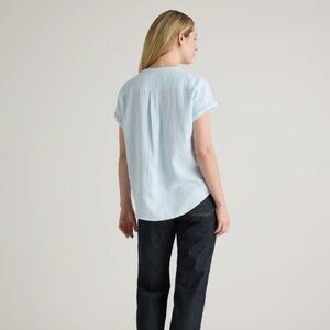 Quince 100% Organic Cotton Gauze Roll Sleeve Shirt in Nantucket Blue (M)